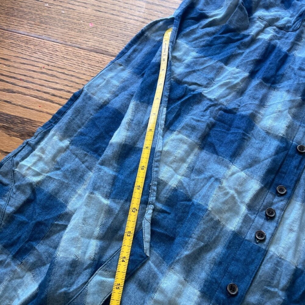 FREE PEOPLE Blue Plaid Flannel Button-Down Tunic Shirt Oversized Boho Grunge M - Picture 10 of 13